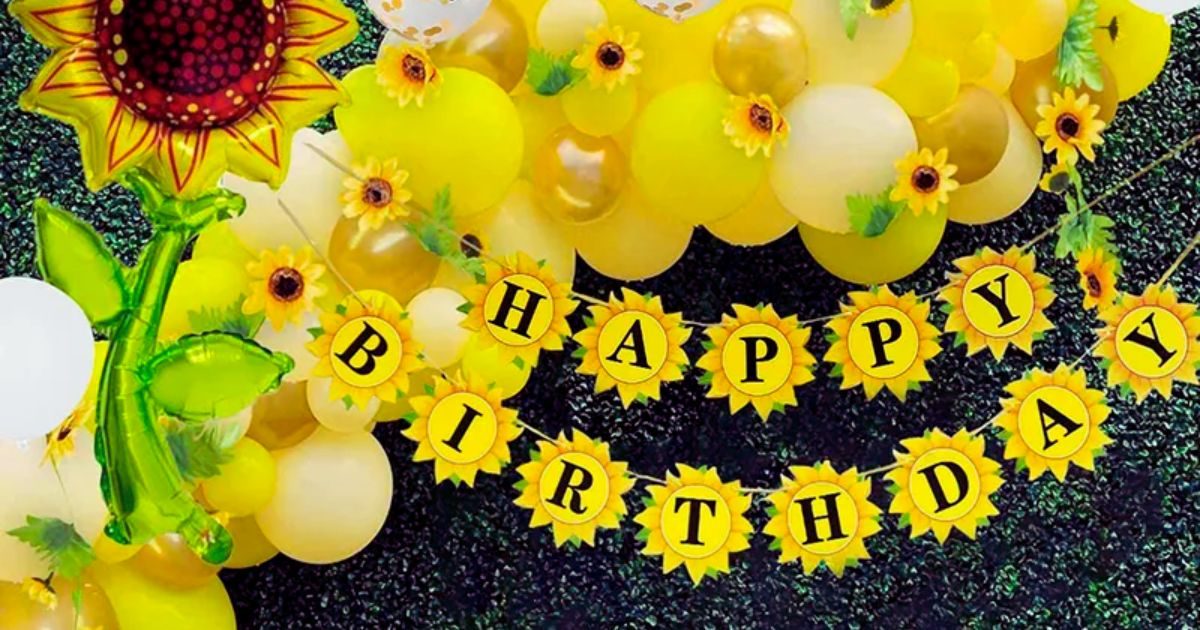 Decoracion de girasoles para cumpleanos con globos